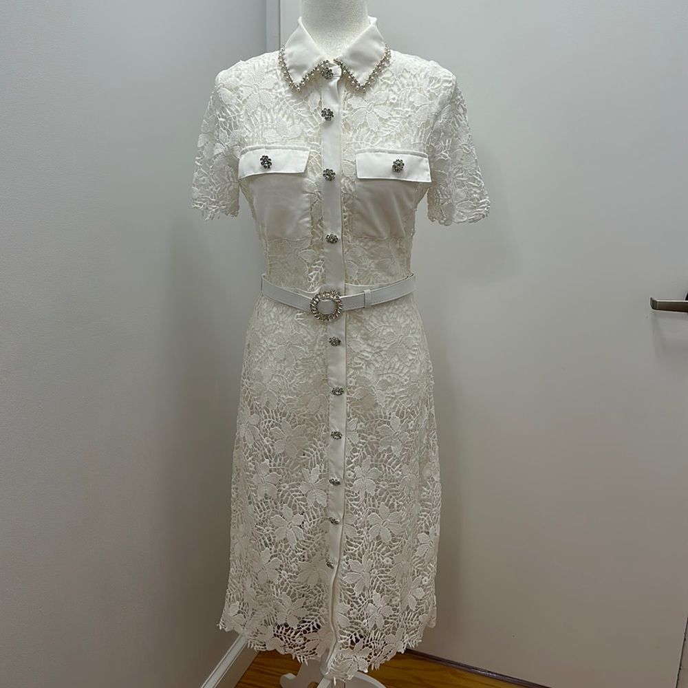 White Lace Embellished Dress